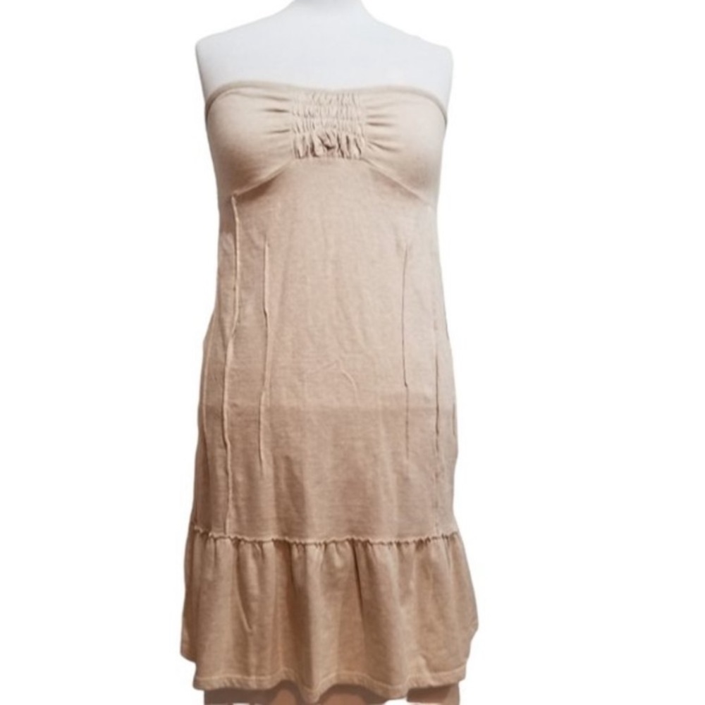 Kersh Strapless Cover Up Dress Tan Heather Cotton Knit Size XL